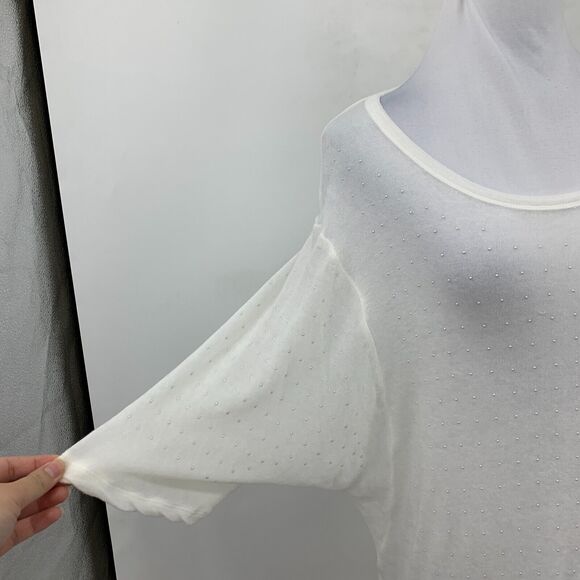 IRO Jeans Dway Studded Sheer Top Womens S Small White Oversized Mid Sleeve Shirt - Picture 6 of 15